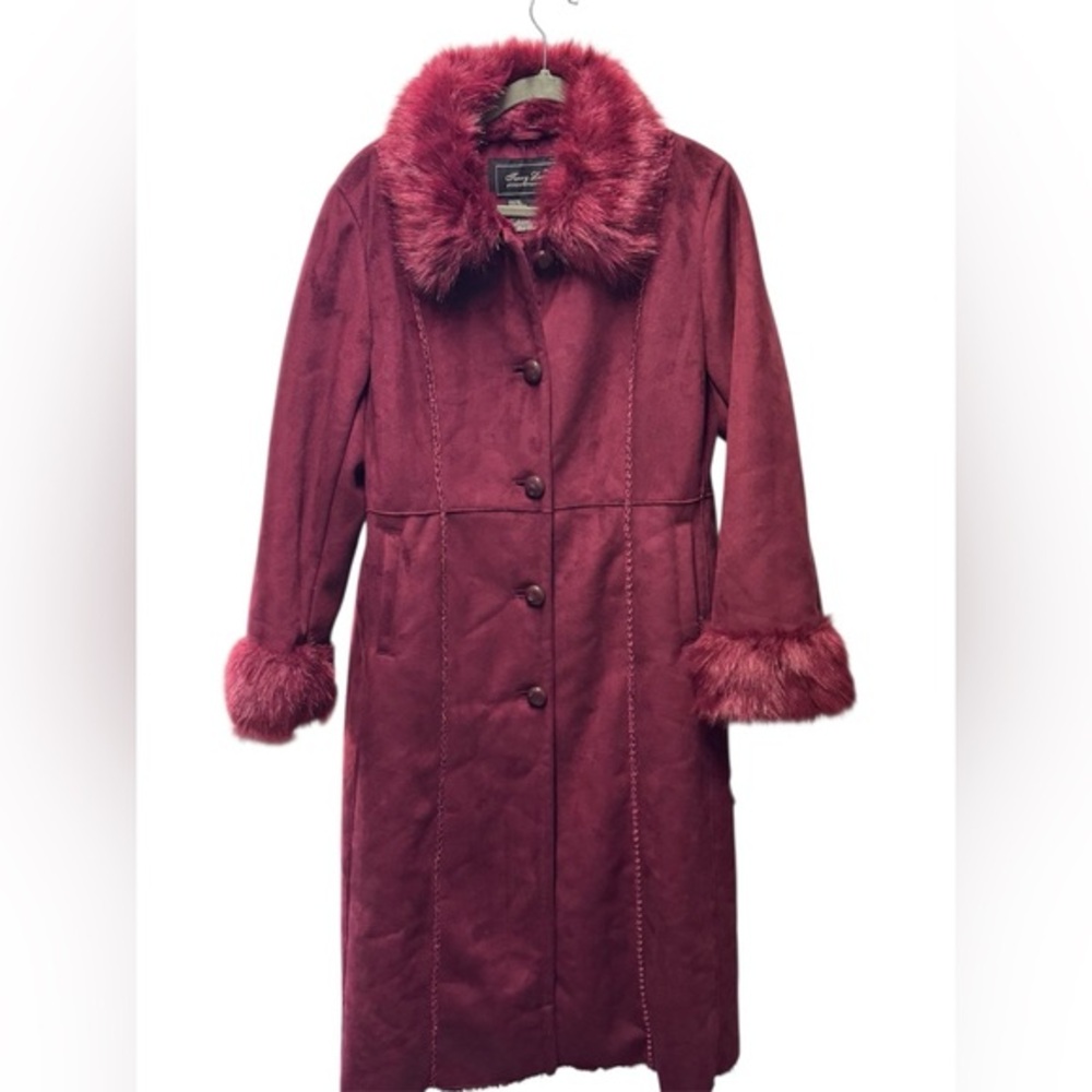 Terry Lewis Classic Luxuries Burgundy Teddy Jacket with Faux Fur size medium